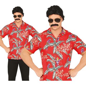 Piros Férfi Hawaii Ing Papagájokkal