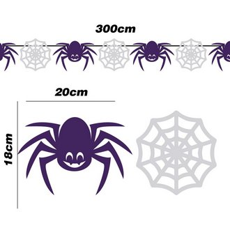 Pók és Pókháló Füzér Halloweenre, 300 cm, elemek 20x18 cm