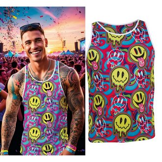 Pszichedelikus Acid Smiley Férfi Trikó és Sapka Szett