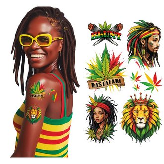 Rastafari Ideiglenes Tetoválás Lap, 14x30 cm
