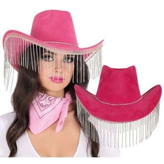 Rózsaszín Cowboy Kalap Strasszos Rojtokkal Felnőtteknek