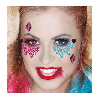 Rózsaszín és Kék Ragasztható Arcdíszítő Ékszer Szett Nőknek Harley Quinn Stílusban Ha