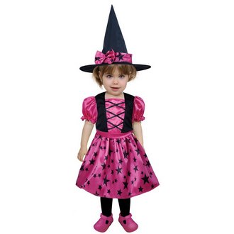 Rózsaszín-Fekete Csillagos Boszi Jelmez Kisbabáknak Halloweenre