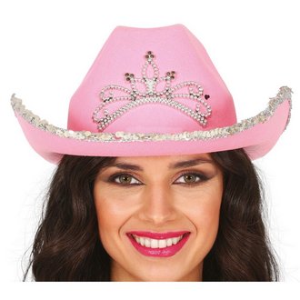 Rózsaszín Filc Cowboy Kalap Koronás Díszítéssel Nőknek Lánybúcsúra