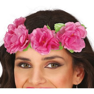 Rózsaszín Hawaii Virágkoszorú Kék és Fehér Virágokkal,  20 cm