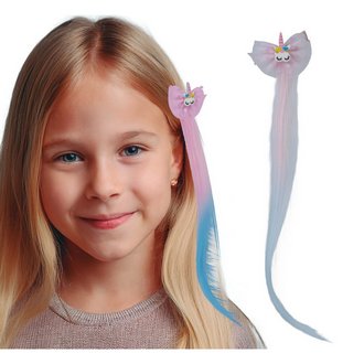 Rózsaszín-kék Egyszarvús Hajtincs Hajcsattal Lányoknak, 35 cm