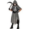 Csontváz Kaszás Lány Jelmez Halloweenre, 7 - 9 Év, Fekete, Szürke