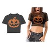 Fekete Átlátszó Halloween Tök Mintás Crop Top Női Póló