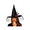 Fekete Boszorkány Kalap Fátyollal, Tollakkal és Rózsával Női Halloweenre