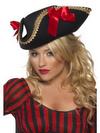 Fekete Női Kalóz Kalap Arany Szegéllyel és Piros Masnival