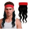 Fekete Mullet Paróka Piros Fejpánttal Felnőtteknek