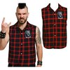 Férfi Kockás Ujjatlan Punk Ing Anarchia Koponyával