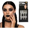 Gótikus Fekete-Fehér Műköröm Szett Nőknek Halloweenre, 12 db