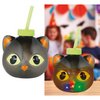 LED-es Fekete Macska Pohár Szívószállal Halloweenre, 17 cm