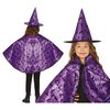 Lila Boszorkány Köpeny és Kalap Szett Lányoknak Halloweenre, 50 cm