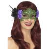 Zöld Míves Díszített Boszorkány Szemmaszk Lila Virágokkal és Ékkövekkel