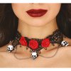 Női Csipke Choker Piros Rózsákkal és Koponyákkal Halloweenre