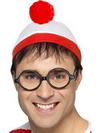 Piros-Fehér Hol Van Wally? Szett Férfiaknak Sapkával és Szemüveggel