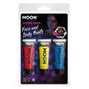 UV Neon Arc- és Testfesték - Piros, Sárga, Kék - 3 db-os, 12 ml