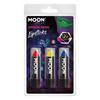 Vegyes Neon UV-s Rúzs Szett - Piros, Sárga és Kék - 3 db-os, 5 g