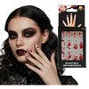 Vérfoltos Műköröm Szett Ragasztóval Nőknek Halloweenre, 12 db