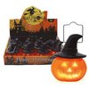 Világító Halloween Tök Boszorkány Kalappal, 8x7 cm
