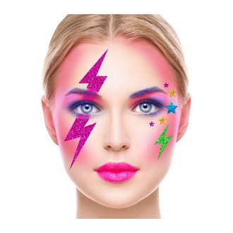Színes Csillámos Villám és Csillag Arcmatrica Nőknek Disco Partihoz