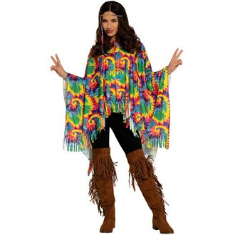 Színes Hippie Poncsó Jelmez Fejpánttal Nőknek