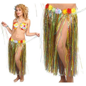Többszínű Hawaii Női Szoknya Virágokkal,  75 cm