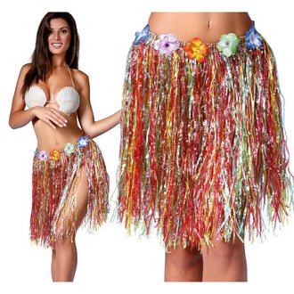 Többszínű Hawaii Szoknya Virágokkal Nőknek,  55 cm