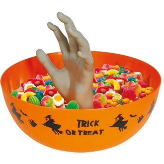 Trick or Treat Halloween Tál Kézfigurával, 25 cm