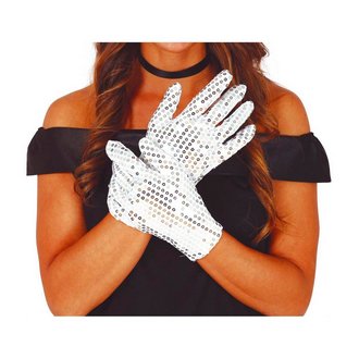Unisex Ezüst Csillogó Kesztyű Partira, 22 cm