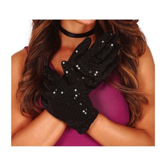 Unisex Fekete Csillogó Kesztyű Partira, 22 cm