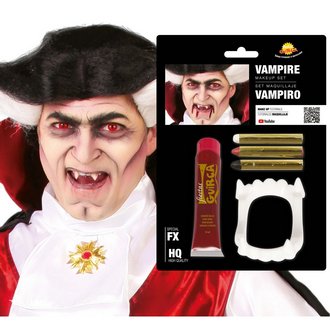 Vámpír Smink Szett Műfogakkal és Vérrel Halloweenre