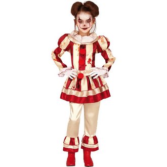 Csíkos Vérfoltos Ijesztő Bohóc Lány Jelmez Halloweenre