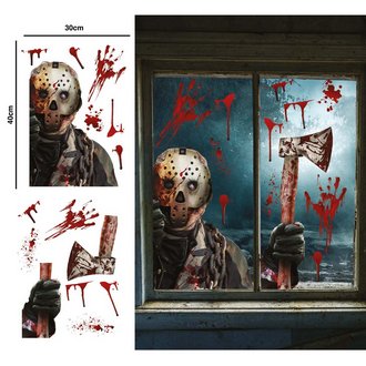 Véres Jason Elektrosztatikus Ablakmatrica Szett Halloweenre, 2 Lap, 30x40 cm