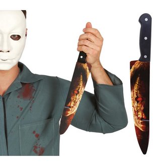 Véres Kés Halloweenre, Ijesztő Arc Mintával, 35 cm