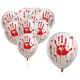 Véres Kézlenyomat Lufi Szett Halloweenre, 10 db, 30 cm