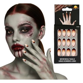 Vérfarkas Műköröm Szett Ragasztóval Nőknek Halloweenre, 12 darab