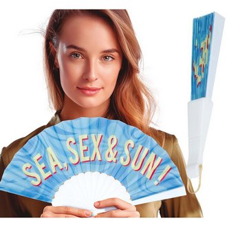 Vicces Legyező Legénybúcsúra, Sea, Sex & Sun Felirattal