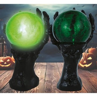 Világító Kristálygömb Tartó Kéz Halloweenre, 14.5x8 cm