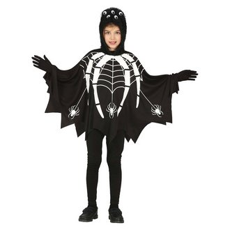 Világító Pókos Gyerek Jelmez Kapucnival és Ponchóval Halloweenre