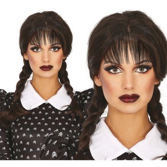 Wednesday Addams Fekete Fonott Női Paróka Frufruval