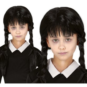 Wednesday Addams Fekete Fonott Paróka Frufruval Lányoknak