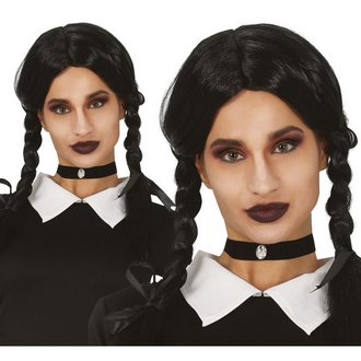 Wednesday Addams Fekete Fonott Paróka Lányoknak Halloweenre