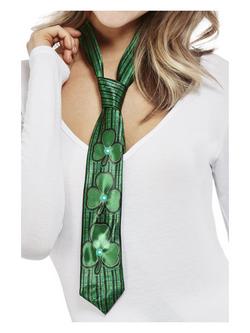 Zöld Szent Patrik Napi Világító Nyakkendő Lóhere Mintával