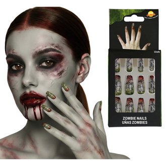 Zombi Női Műköröm Szett Ragasztóval Halloweenre, 12 db